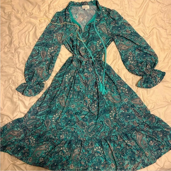 Dresses & Skirts - ❤️ Aura Turquoise Paisley Floral Modest Beautiful Long Sleeve Dress Blue Green